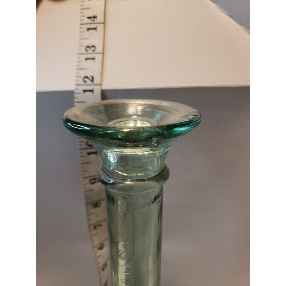 11.5 Inch Green Glass Taper Candle Holder - Picture 3 of 8